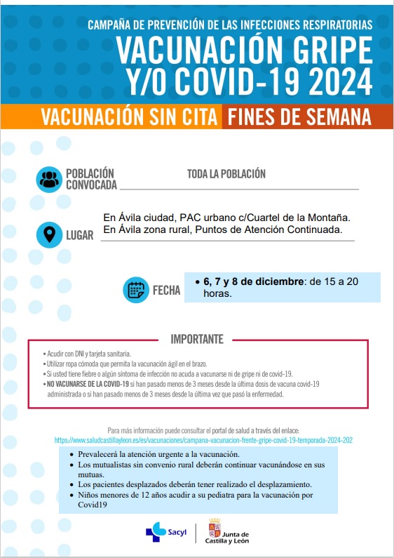 Cartel vacunación sin cita 6, 7, 8 diciembre