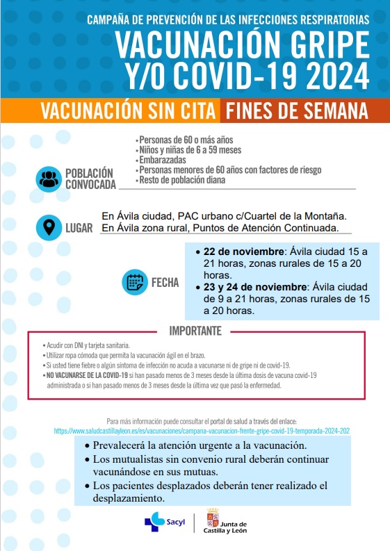 Vacunación sin cita. Fines de Semana